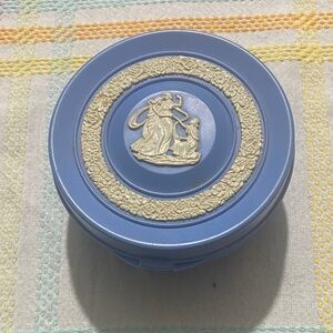 Vintage 1960’s  Blue plastic  4” Round Trinket Box